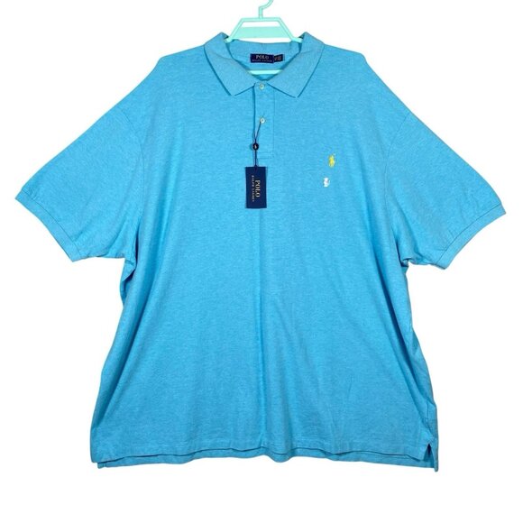 Polo Ralph Lauren Shirt Men's Big & Tall 5XB Mesh Heather Blue Short Sleeve Polo - Picture 1 of 12